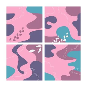 Set of four abstract backgrounds. Hand drawn various shapes and doodle object Stock Illustration