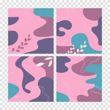 Set of four abstract backgrounds. Hand drawn various shapes and doodle object 库存插图