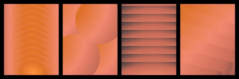Set of four abstract backgrounds with orange gradient and geometric patterns Stock Illustration