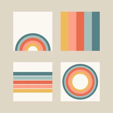 Set of four abstract backgrounds, patterns. Boho posters. Modern trendy set Stockillustratie