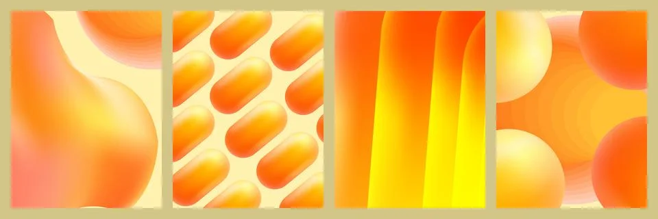Set of four abstract backgrounds with vibrant orange and yellow gradient shap Stock Illustration
