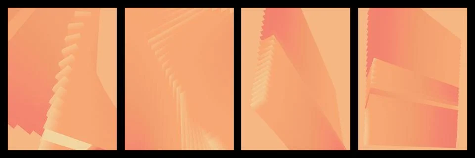 A set of four abstract compositions featuring layered 3D geometric shapes wit Stock Illustration