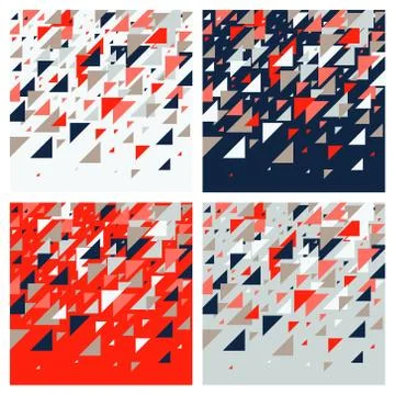 Set of four abstract geometric backgrounds - multicolor triangles mosaic patt Stock Illustration