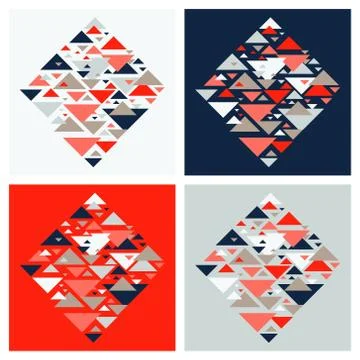 Set of four abstract geometric backgrounds - multicolor triangles mosaic patt Stock Illustration
