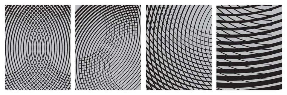 Set of four abstract geometric backgrounds with intersecting curved lines Stock Illustration