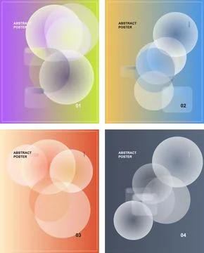 Set of four abstract poster designs featuring colorful gradient backgrounds.. イラスト素材