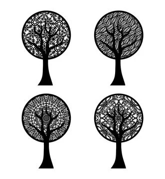 Set of four abstract stylized trees.  Stock Illustration