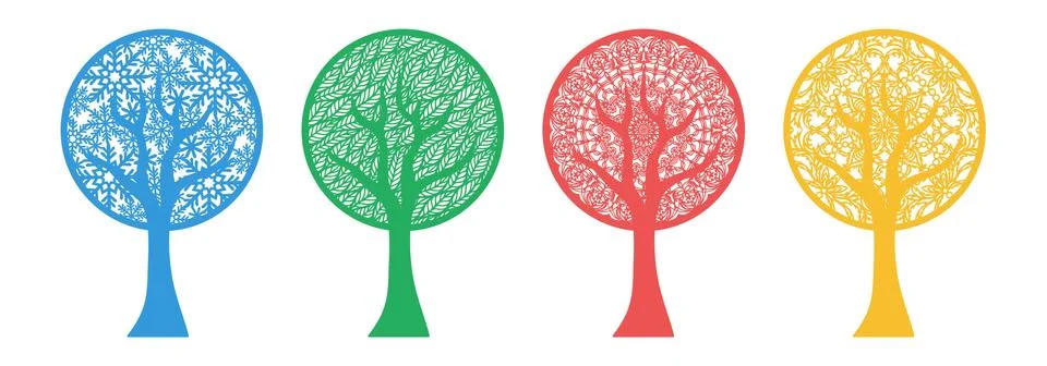 Set of four abstract stylized trees.  Stock Illustration