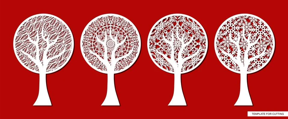Set of four abstract stylized trees.  Stock Illustration