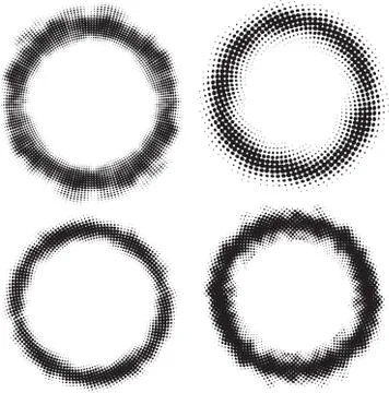 Set of four abstract vector halftone round frames for your design. Stock Illustration