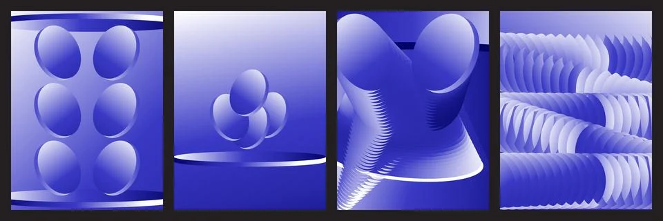 A set of four abstract vector illustrations featuring blue geometric shapes, Stock Illustration