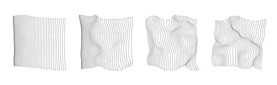 Set of Four Abstract Vertical Line Patterns Showing Progressive Distortion from イラスト素材