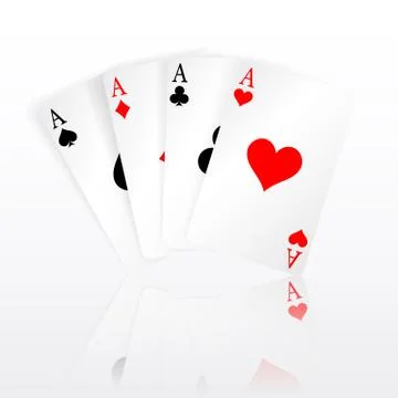 Set of four aces playing cards suits. Winning poker hand. Set of hearts, spad Stock Illustration