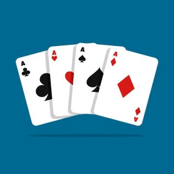 Set of four aces playing cards suits ob blue background. Winning poker hand Stock Illustration