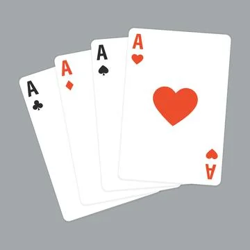 Set of four aces playing cards suits. Winning poker hand. Set of hearts, spades Stock Illustration