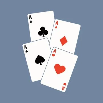Set of four aces playing cards suits. Winning poker hand. Set of hearts, spades Stock Illustration