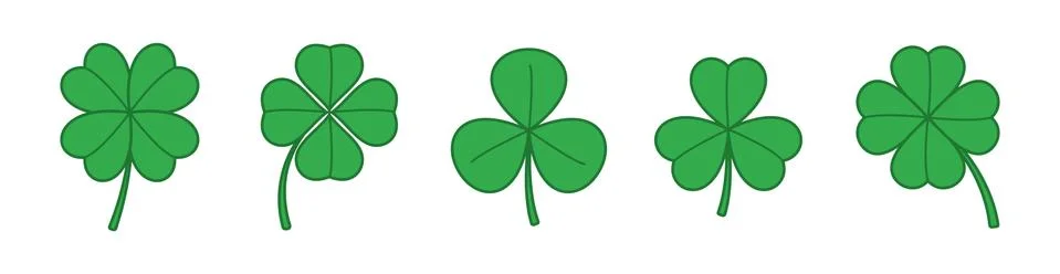Set of four and three leaf clovers. Clover leaves collection. 库存插图