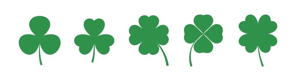 Set of four and three leaf clovers. Clover leaves collection. Stock Illustration