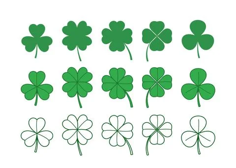 Set of four and three leaf clovers. Clover leaves collection. Stock-Illustration