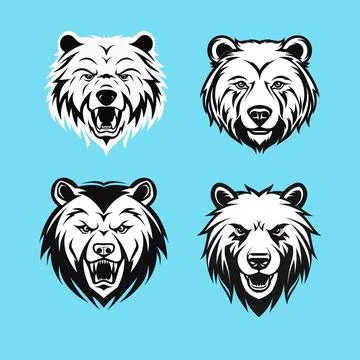 Set of four angry bear face Stock Illustration