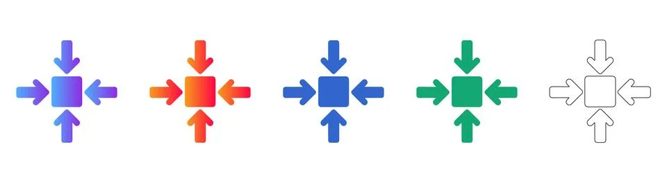 Set of Four Arrows Pointing to Center Square Icon イラスト素材