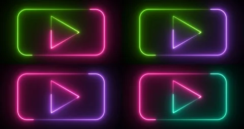 Set of four backgrounds with play button symbol in popular bright neon colors Stock Footage 119937777