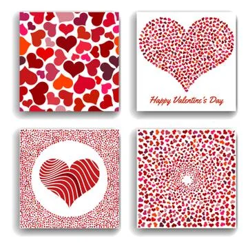 Set of four backgrounds with red hearts Stock Illustration