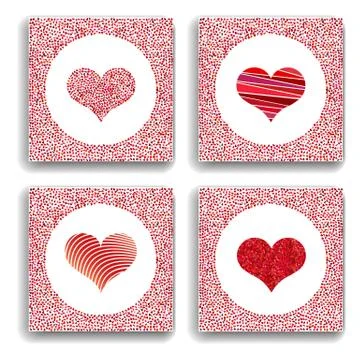Set of four backgrounds with red hearts. Symbol of love Stock Illustration