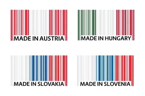 Set of four bar code symbols Made in Austria, Made in Hungary, Made in Slovak Stock-Illustration
