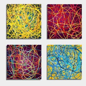 Set of four beautiful abstract backgrounds  with moving colorful lines Stock Illustration