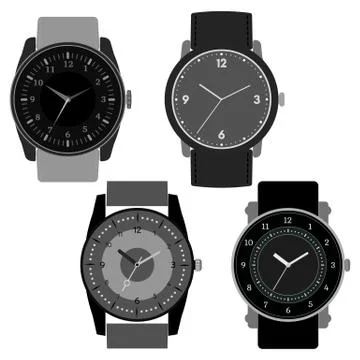 Set of four black and white watches on white background Stock-Illustration