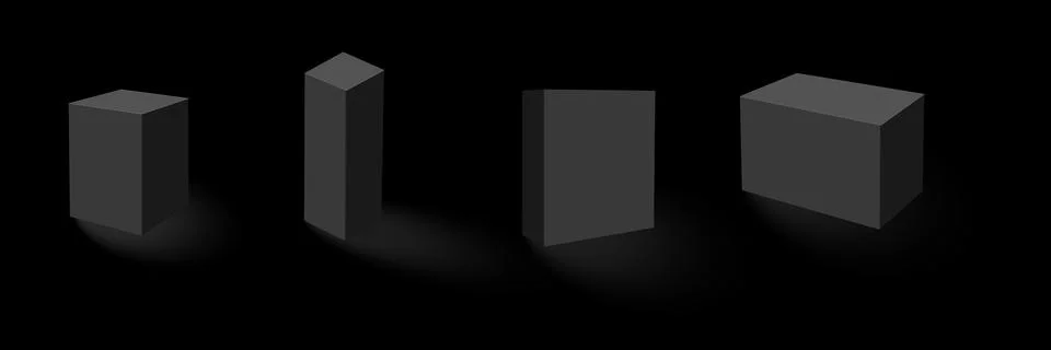 Set of four black blank boxes. Box templates for your design. Stock Illustration