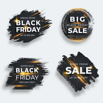 Set of four black brush strokes with flare. Black friday sale templates. Gr.. Stock Illustration