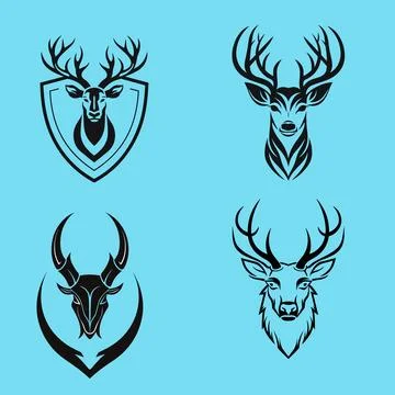 Set of four black deer face Stock Illustration