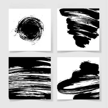 Set of four black ink brushes grunge square pattern イラスト素材