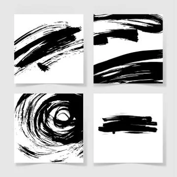 Set of four black ink brushes grunge square pattern 스톡 일러스트