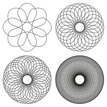 Set of four black line spirograph abstract elements Stock Illustration