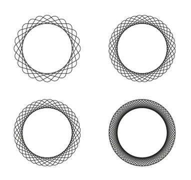 Set of four black line spirograph abstract elements Stock Illustration