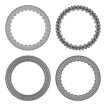 Set of four black round frames isolated on a white backrgound Stock Illustration