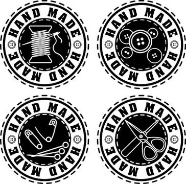 Set of four black rubber stamp solid style Hand made labels for your design. 스톡 일러스트