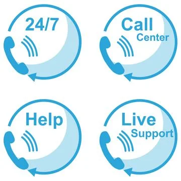 Set of four blue customer support call center help 24 7 service circle long. Stock Illustration