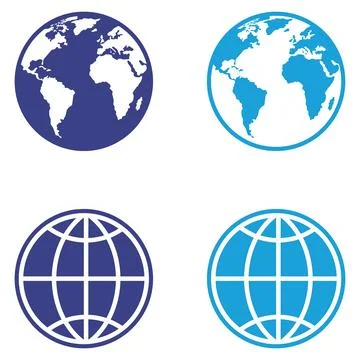 Set of four blue planet Earth globes icons isolated on white background vector Stock Illustration