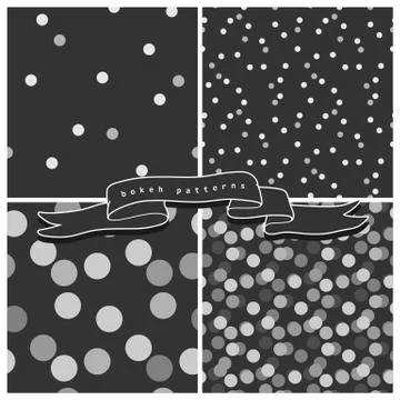 Set of four bokeh seamless patterns in grayscale Stock Illustration