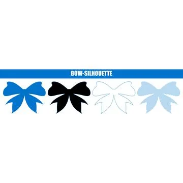 Set of four bow silhouettes in blue solid black outline and gingham pattern.. Stock Illustration