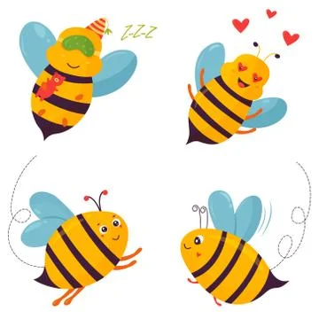 Set of four bright joyful bee characters Stock Illustration