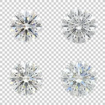 Set of four brilliant cut round diamonds isolated on transparent background.. Photos