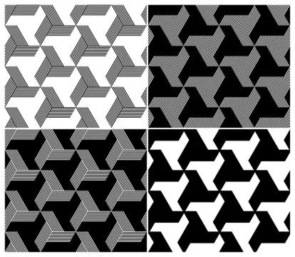 Set of four b&amp;w seamless patterns. triangle elements Stock Illustration