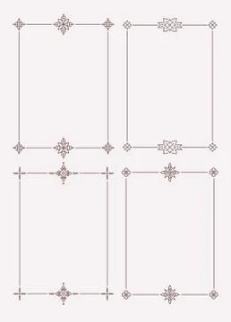 Set of four calligraphic frames in mono line style. 스톡 일러스트