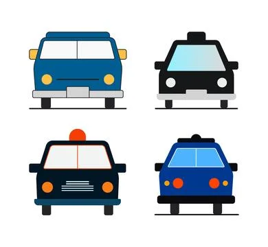 Set of four car illustrations in various colors and styles with blue car Stock Illustration