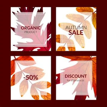 Set of four cards with fall leaves Stock Illustration